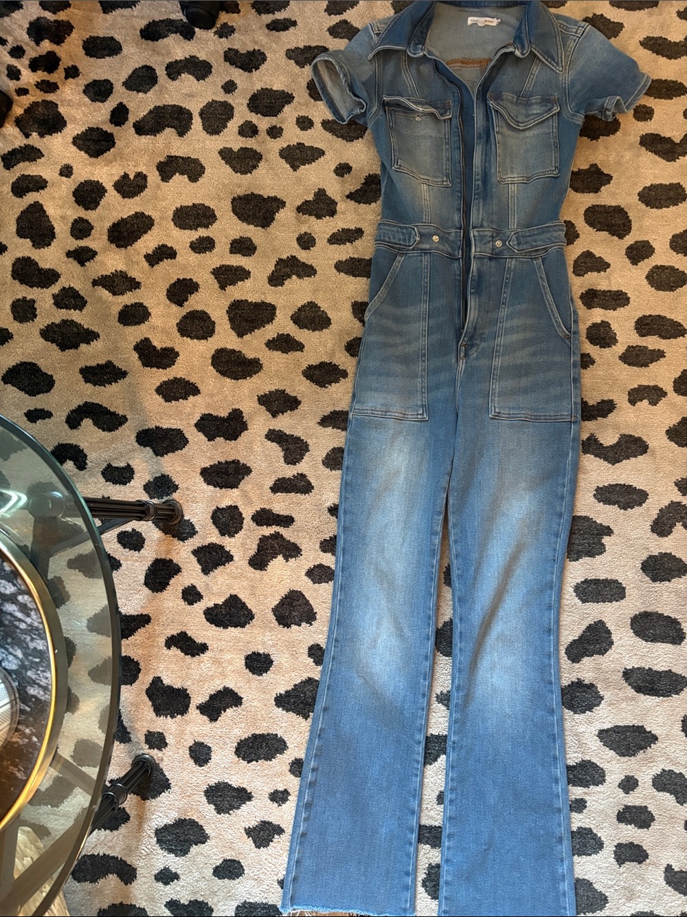 Good American Blue Denim Short-Sleeve Jumpsuit Overalls